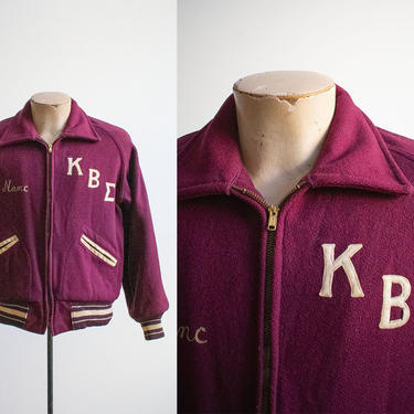 1950s Wool Letterman Jacket / True Vintage College Letterman Jacket / Vintage Athletic Jacket / Maroon Wool Varsity Jacket 36 / Nancy Jacket 