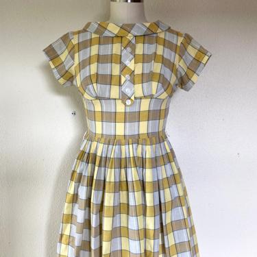 1950s yellow plaid cotton dress 