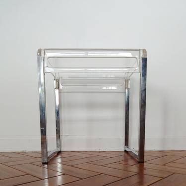 Mid Century Modern Chrome and Lucite Side Accent Table 