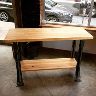 Standing Wood Desk with Steel Base. Available at Trohv DC. $650. 21&amp;quot;D x 35&amp;quot;H x 54&amp;quot;L. #industrial #localartist #reclaimed #vintage