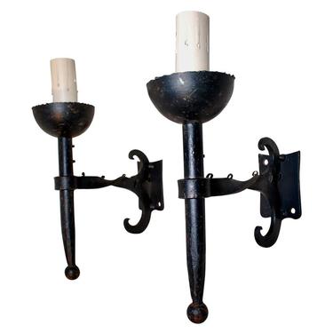 Elegant Pair of French Wrought Iron Torchiere