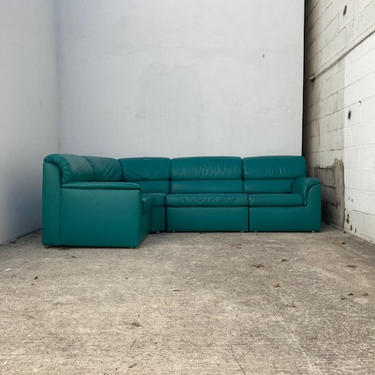 1980s Teal 4 Piece Leather Sectional