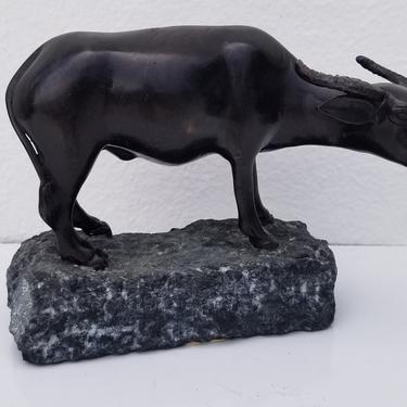 Vintage Cow On Rock Bronze  Sculpture . 