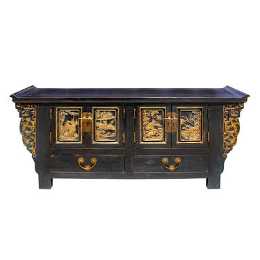 Chinese Distressed Dark Brown Animals Motif TV Console Table Cabinet cs5803E 