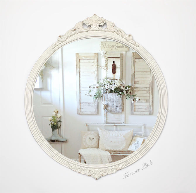 Small Painted Antique Gilt Mirror, White Vintage Mirror Small