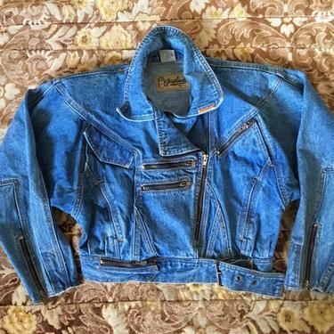 RARE vintage 80s denim jacket, Gasoline denim jacket / collectible vintage denim jacket - cropped jean jacket, strong shoulders 1980s jacket 