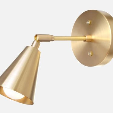 Solid Brass Shade Sconce Light - Adjustable, Articulating, Modern, Minimal, Mid-Century, Industrial, Period Lighting, Vintage 