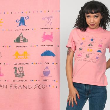 San Francisco Shirt 80s Golden Gate Bridge Tee 1980s California Tshirt Tourist Shirt Single Stitch Shirt Graphic Vintage Pink Retro Small 