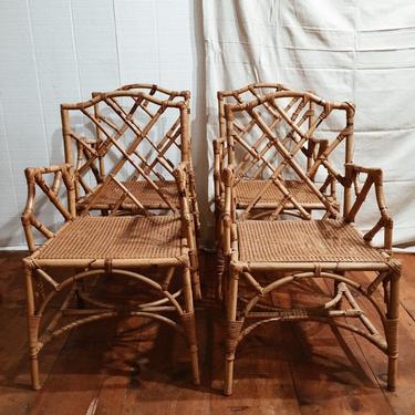 Italian Chippendale Rattan Cane Dining Arm Chairs, rattan cane dining chairs, vintage rattan chairs, vintage chairs, chippendale chairs 