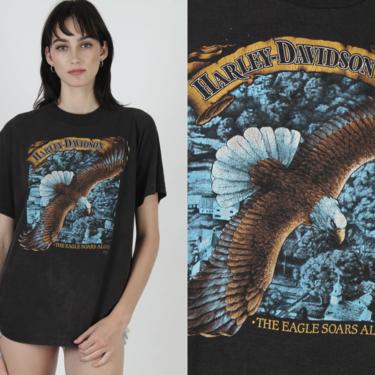 Vintage 3D Emblem T Shirt / The Eagle Soars Alone Tee / Thin Harley Davidson Motorcycle Tee Large L 