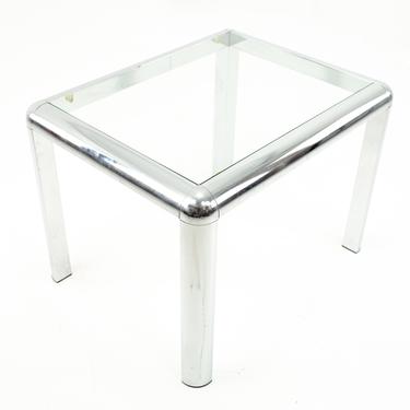 Milo Baughman Style Mid Century Chrome and Glass Side End Table - mcm 