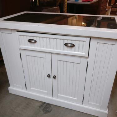 Beadboard Kitchen Island with Stone Top and Fold Out Bar