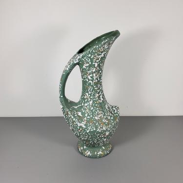 Large Speckled Green, White and Gold Pottery Vase by RetroRevivalShop