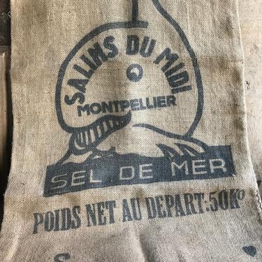 French Jute Salt Sel Sack, Se de Mer, Burlap, Upholstery, Pillow Craft Fabric, Rustic French Farmhouse 