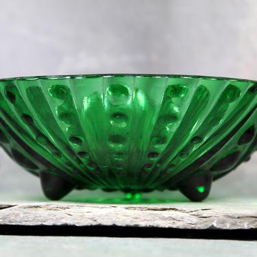 Emerald Green Anchor Hocking Hobnail Swirl Berry Bowl - Bubble Dot Glass - Emerald Bubble Glass Footed Trinket Dish| FREE SHIPPING 