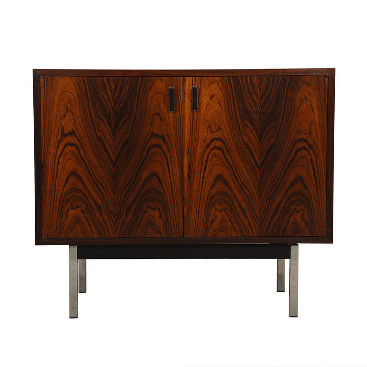 Harvey Probber Rosewood Compact Storage / Bar Cabinet with Chrome Legs