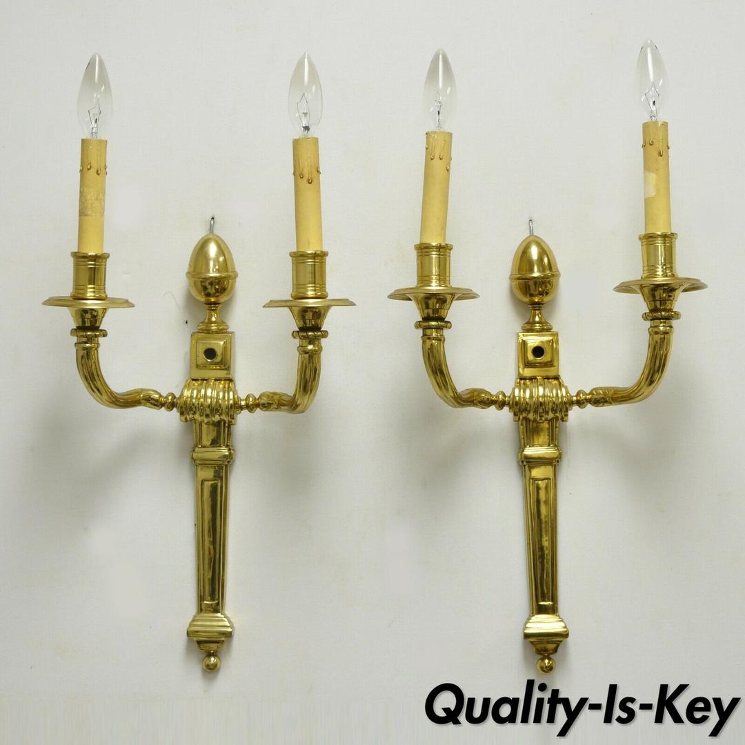 PAIR OF "WILLIAMSBURG" PINEAPPLE SOLID BRASS CANDLE WALL SCONCES WALL SCONCES 