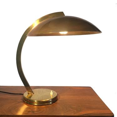 Vintage French Deco Desk Lamp with Domed Metal Shade - Brass