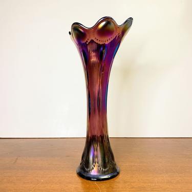 Antique Imperial Beaded Bullseye Amethyst Carnival Glass Electric Purple Vase 