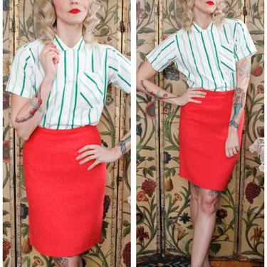 1950s Blouse // Striped Kelly Green & White Blouse // vintage 50s blouse 