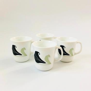 Vintage Milk Glass Black Orchid Mugs by Corning / Set of 4 