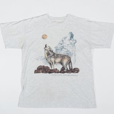 90s Gray Wolf Shirt - Men's Medium, Women's Large | Vintage Graphic Canada Animal Tee 