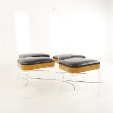 Vladimir Kagan Style Mid Century Burlwood and Lucite Dining Chairs - Set of 4 - mcm 