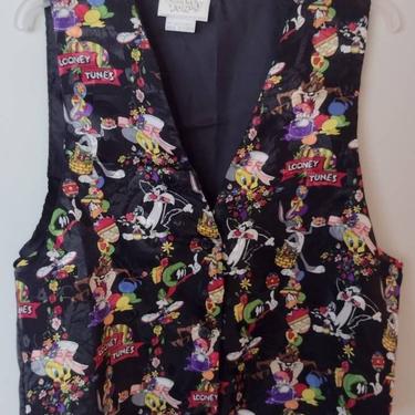 Vintage 1990s Looney Tunes Warner Bros Bugs Bunny Tweety Bird Embroidered Easter Holiday Vest Unisex One Size 