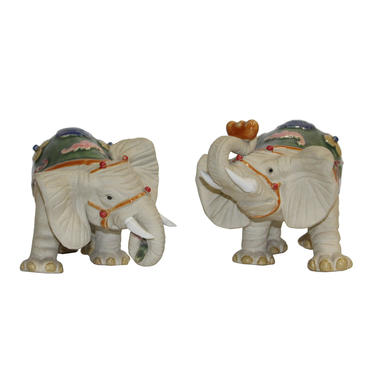 Pair Ceramic Clay Beige RuYi Ingot Decor Elephant Figures cs5453E 