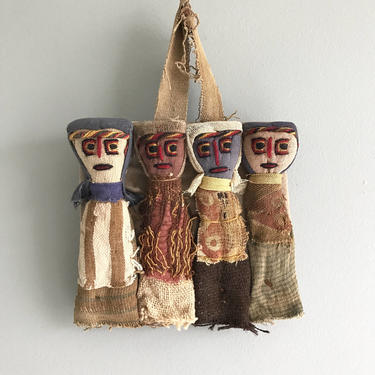Vintage Folk Art Puppets on Hanger / Mexican (?) Folk Art Puppets 