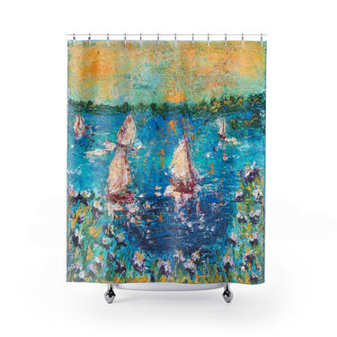 Sailboat Shower Curtain ~ Colorful Sailboats Shower Curtain ~ Boat Shower Curtain ~ Beach House ~ Nautical Shower Curtain ~ Bright Sailboats 