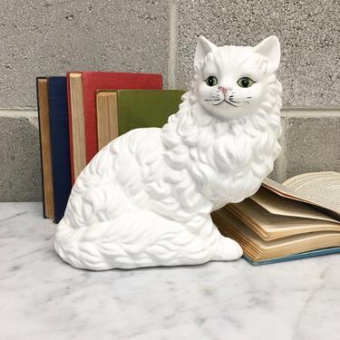 Vintage Cat Statue Retro 1960s Mid Century Modern + Ucagco + Persian + White Ceramic + Fluffy and Long Hair + Kitty + Cat Lover + Home Decor 