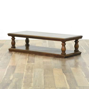 Vintage Coffee Table W Turned Posts & Parquet Top