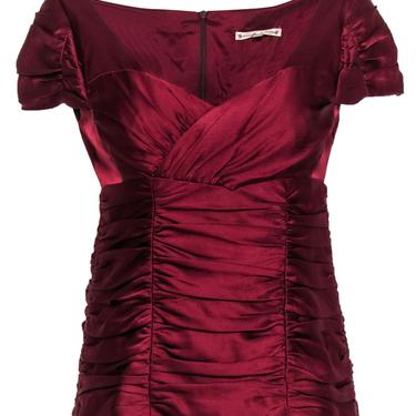 Nanette Lepore - Deep Red Ruched Cap Sleeve Silk Top Sz 6