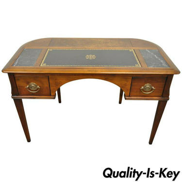 French Louis XVI Directoire Style Cherry Custom Leather &amp; Marble Writing Desk