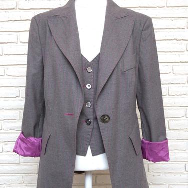 Vintage Feraud Gray Pinstriped Blazer And Vest   Womens Menswear Jacket And Vest Set 