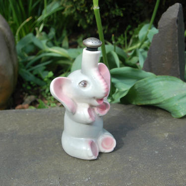1940's - 1950's Ceramic Elephant Sculpture, with Good Luck Upraised Trunk, Laundry / Ironing Clothes Water Sprinkler Bottle ~ Very Good 