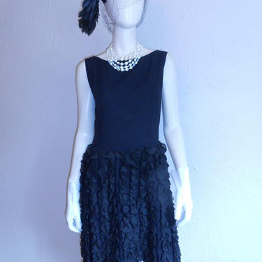 Classic Cocktail Hour - Vintage 1950s Black Rayon Flamenco Skirt Wiggle Dress - 4/6 