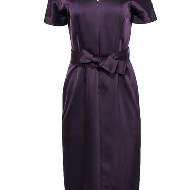 Judith & Charles - Plum Satin Short Sleeve Zip-Up Dress w/ Belt Sz 4