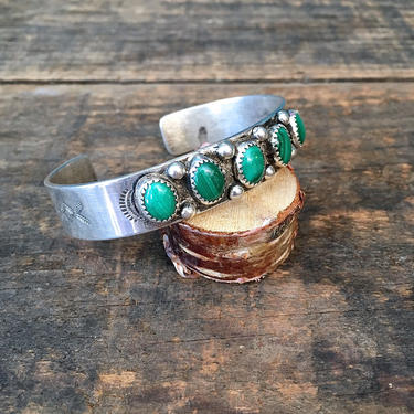GOING GREEN Vintage 40s Bracelet | 1940s Silver &amp; Malachite Cuff | Navajo Native American Indian Style Jewelry | Southwestern, Boho, Hippie 