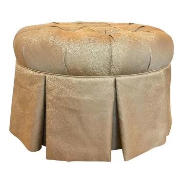 Kincaid Modern Gray and Gold Round Tufted Ottoman