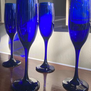 Cobalt Blue Glass Champagne Flutes 