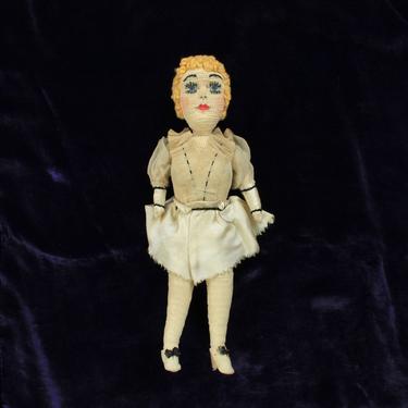 RARE 1920s Crocheted Doll / Mae West Handmade Doll / Sheer Silk Lingerie Clothes / AMAZING 