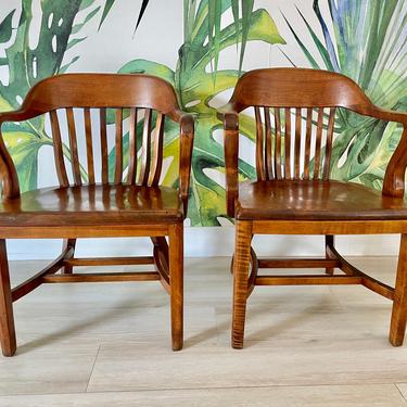 Mid Century Bankers Chairs - Courtroom Chairs - Jury Chairs - Library Chairs - Solid Wood (Set of 2) 