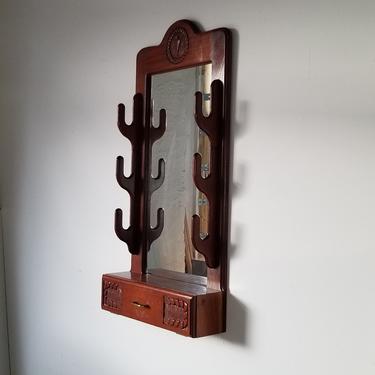 Vintage Handmade Carved Wood Wall Mirror 