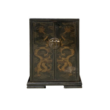 Chinese Rustic Brown Lacquer Golden Dragon Side Table Cabinet cs6146E 