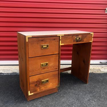Mid Century 4 Drawer Campaign Style Writing Desk