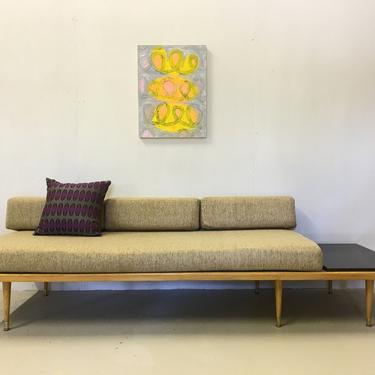 Mid Century Platform Couch with Built-In Side Table 