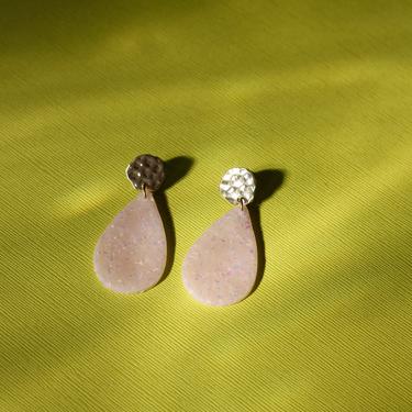 Pearl Shimmery Opal Teardrop Statement Earrings / Lightweight Polymer clay / Elegant Dressy earrings 