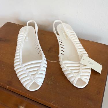 Cream/Off-White Slingback Jelly Sandal - US Size 8 - 1980s 